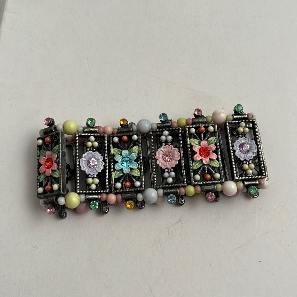 Vintage floral panel multicolor stretch bracelet